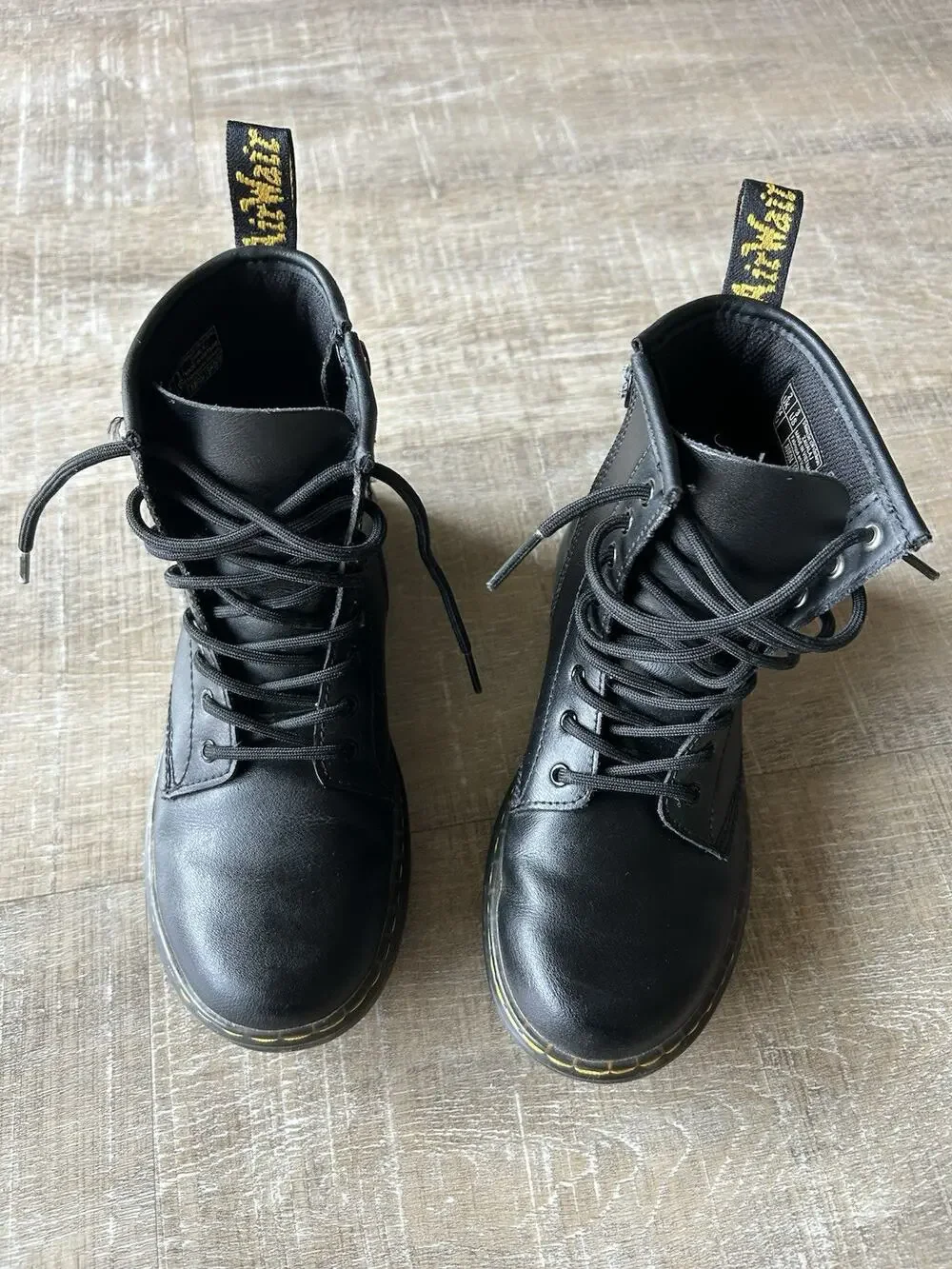 Dr Martens Zavala J Kids Black Leather Combat Boots US 3 EU 34 Side Zip